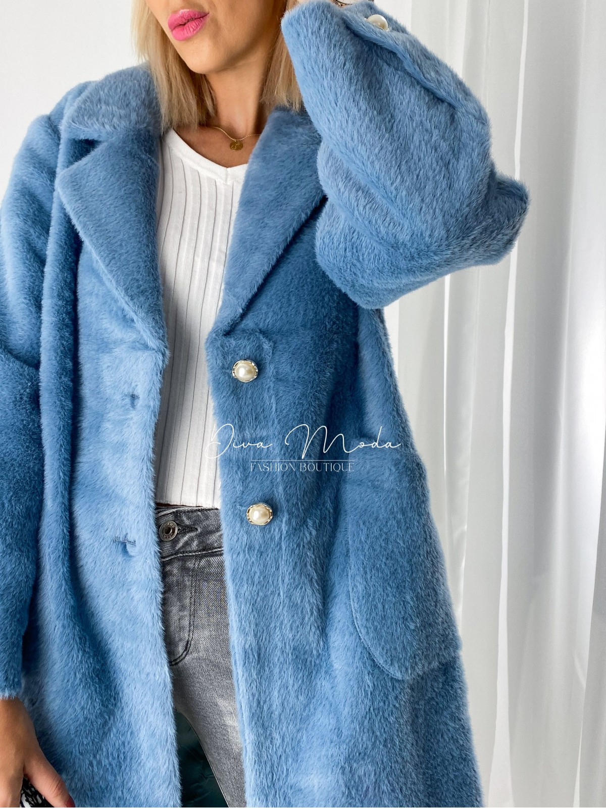 Chlpatý kabátik Perla modrý A 75