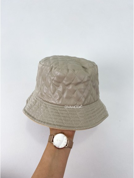 Obojstranný koženkový klobúk béžový