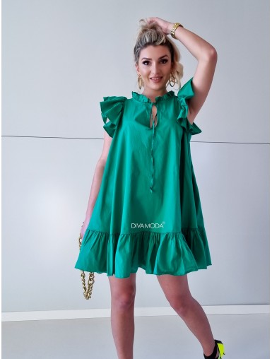 Voľné šaty s volánmi Dolly smaragd P 59