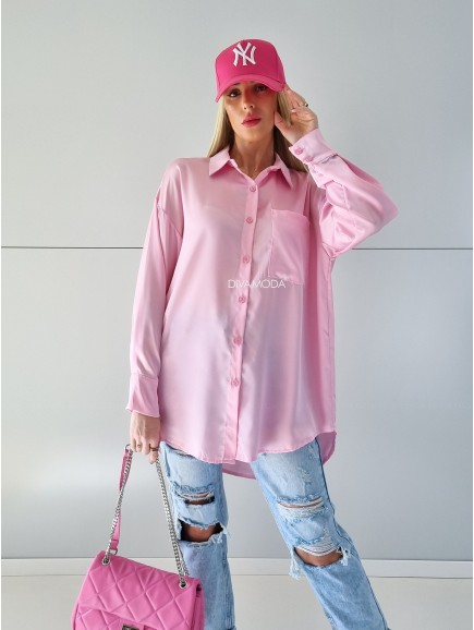 Saténová oversize košeľa ružová P 28