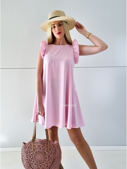 Šaty s volánmi Corina jemne ružové M 132