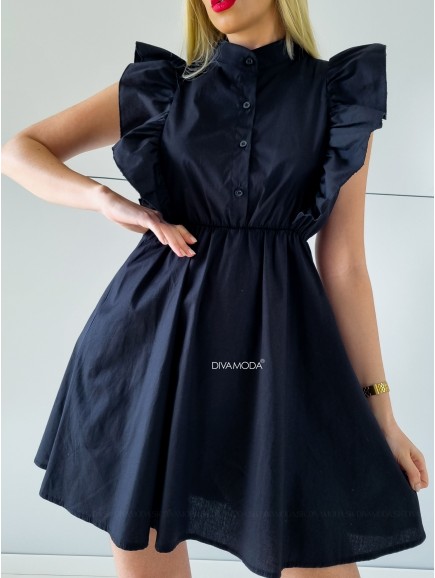 Košeľové šaty s volánikom čierne P 246