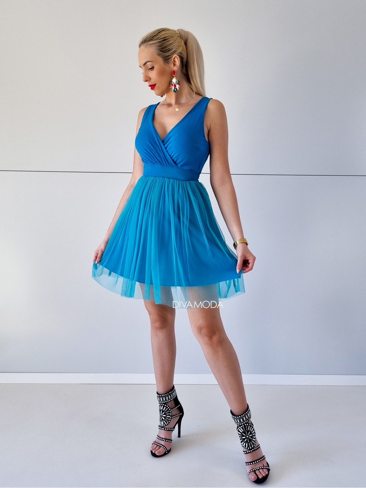 Trblietavé šaty Modré  P 301