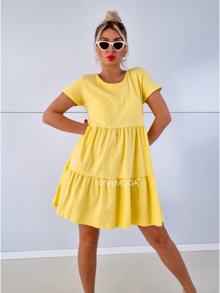 Teplákové šaty s prešívanou sukňou žlté P 89