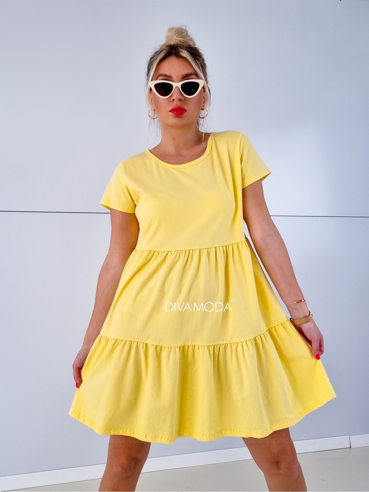 Teplákové šaty s prešívanou sukňou žlté P 89