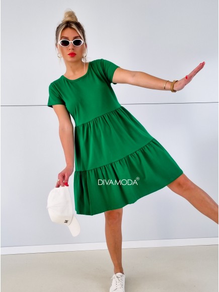 Teplákové šaty s prešívanou sukňou zelené P 89