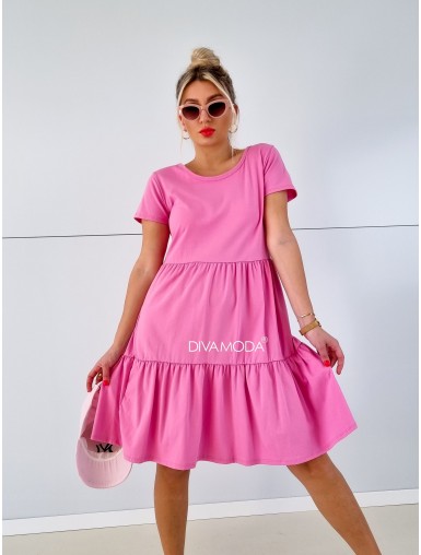Teplákové šaty s prešívanou sukňou ružové P 89