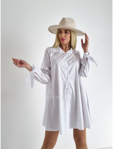 Oversize košeľové šaty s mašľami biele A 68