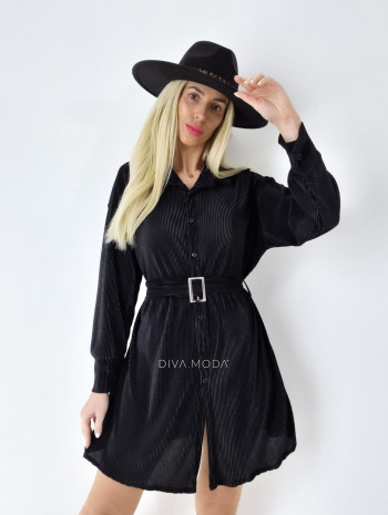Rebrované saténové šaty košeľové tamara čierne A 65
