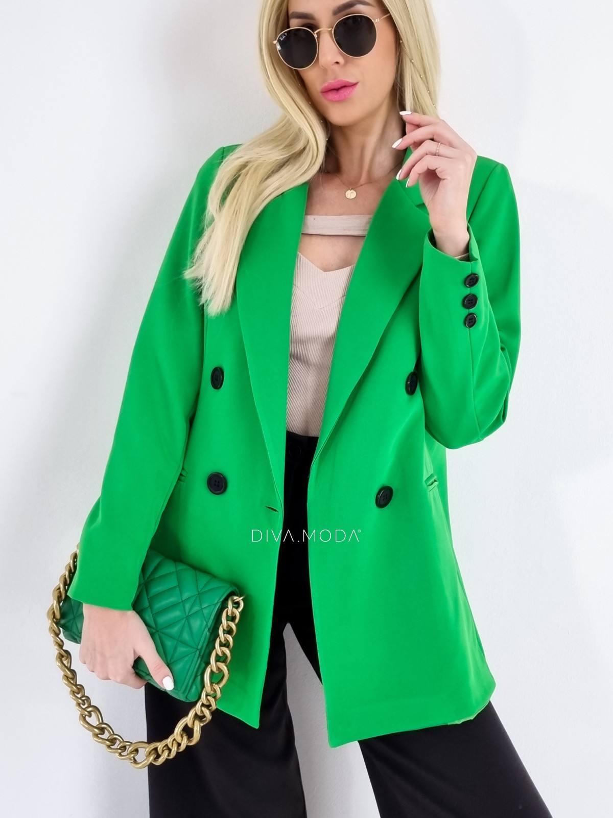 Oversize sako s dvojradovými gombíkmi zelené A 80