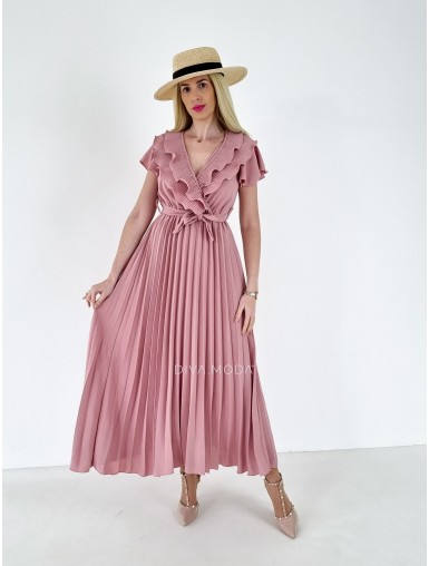 Maxi šaty s plisovanou sukňou Ariana ružové A 199