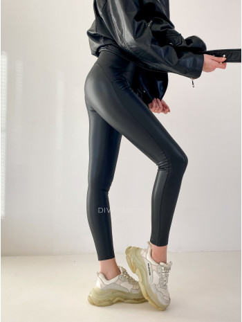 Zateplené koženkové legíny s vysokým pásom čierne A 145