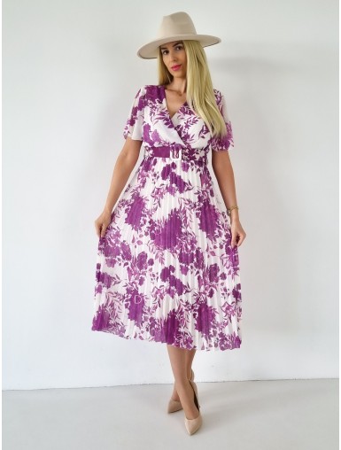 Maxi šaty kvetované s plisom magenta A 242