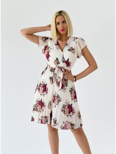 Kvetované šaty s plisovanou sukňou Derin vanilkové A 249