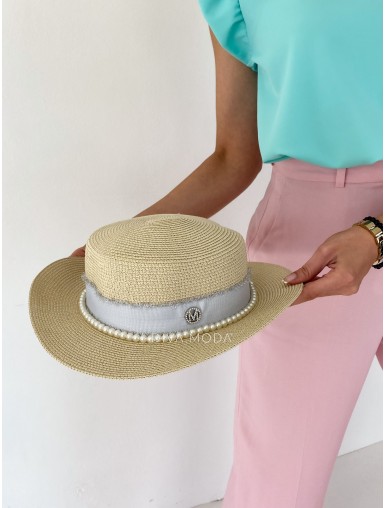Letný klobúk prírodný M s perličkami 