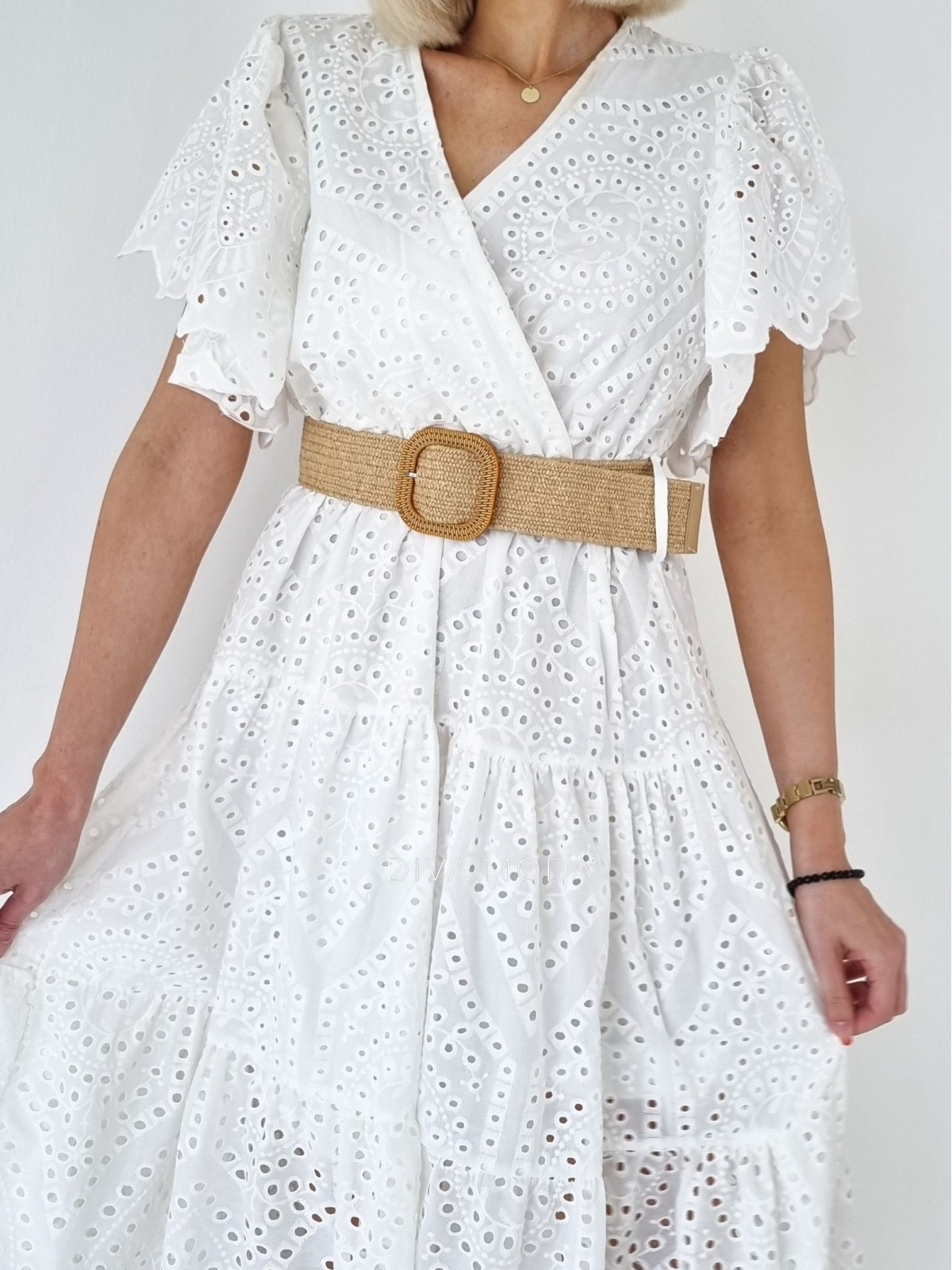 Dietované maxi šaty s volánikmi na ramenách Zoe biele B 5