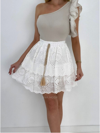 Dietovaná volánová sukňa so strapcom biela S 71