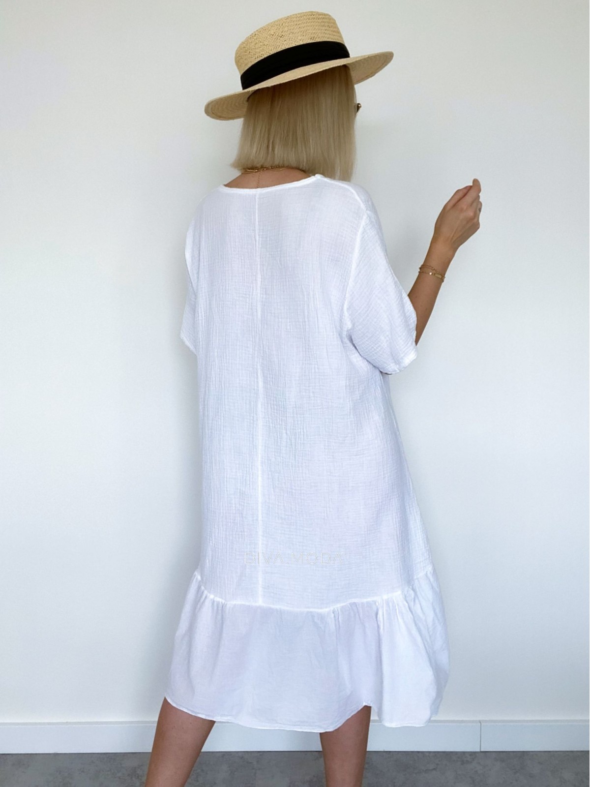 Bavlnené mušelínové šaty s príveskom Vivis biele B 19