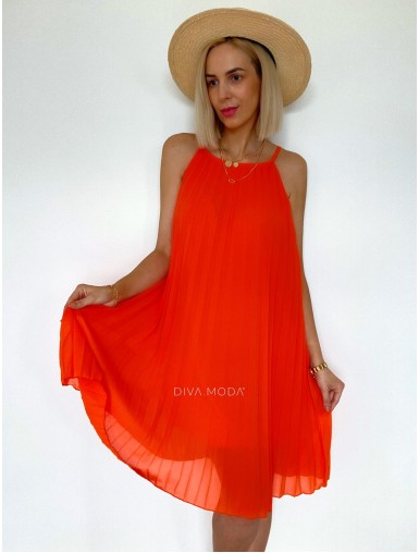 Voľné plisované šaty orange B 28