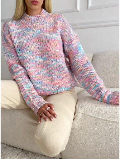 Pletený sveter melanž mint-ružový S 40