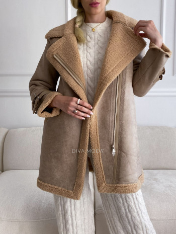 Aviator kabát s ovečkovou kožušinou hnedý-latté S 7