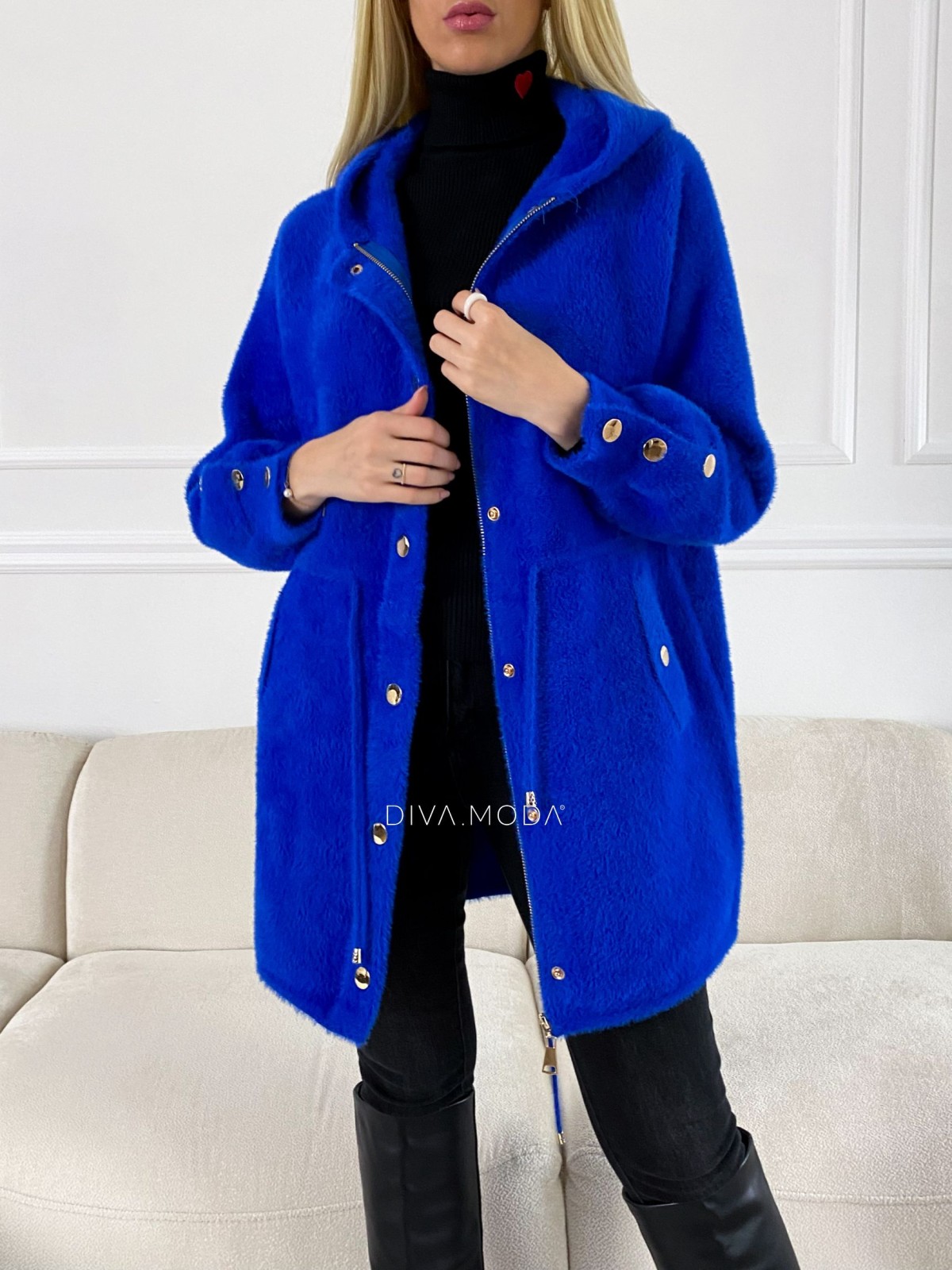 Alpaka kabátik na cvoky kráľovská modrá S 55