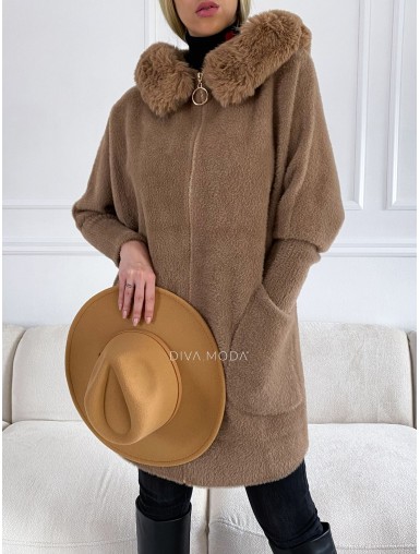 Alpaka kabátik s kožušinou hnedý S 58