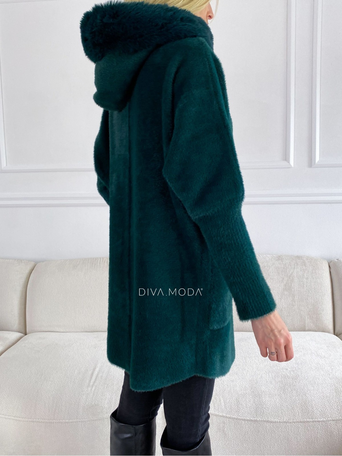 Alpaka kabátik s kožušinou zelený S 58