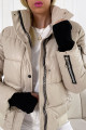 Koženková zimná bunda s patentami béžová S 84