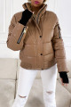 Koženková zimná bunda s patentami caramel latté S 84