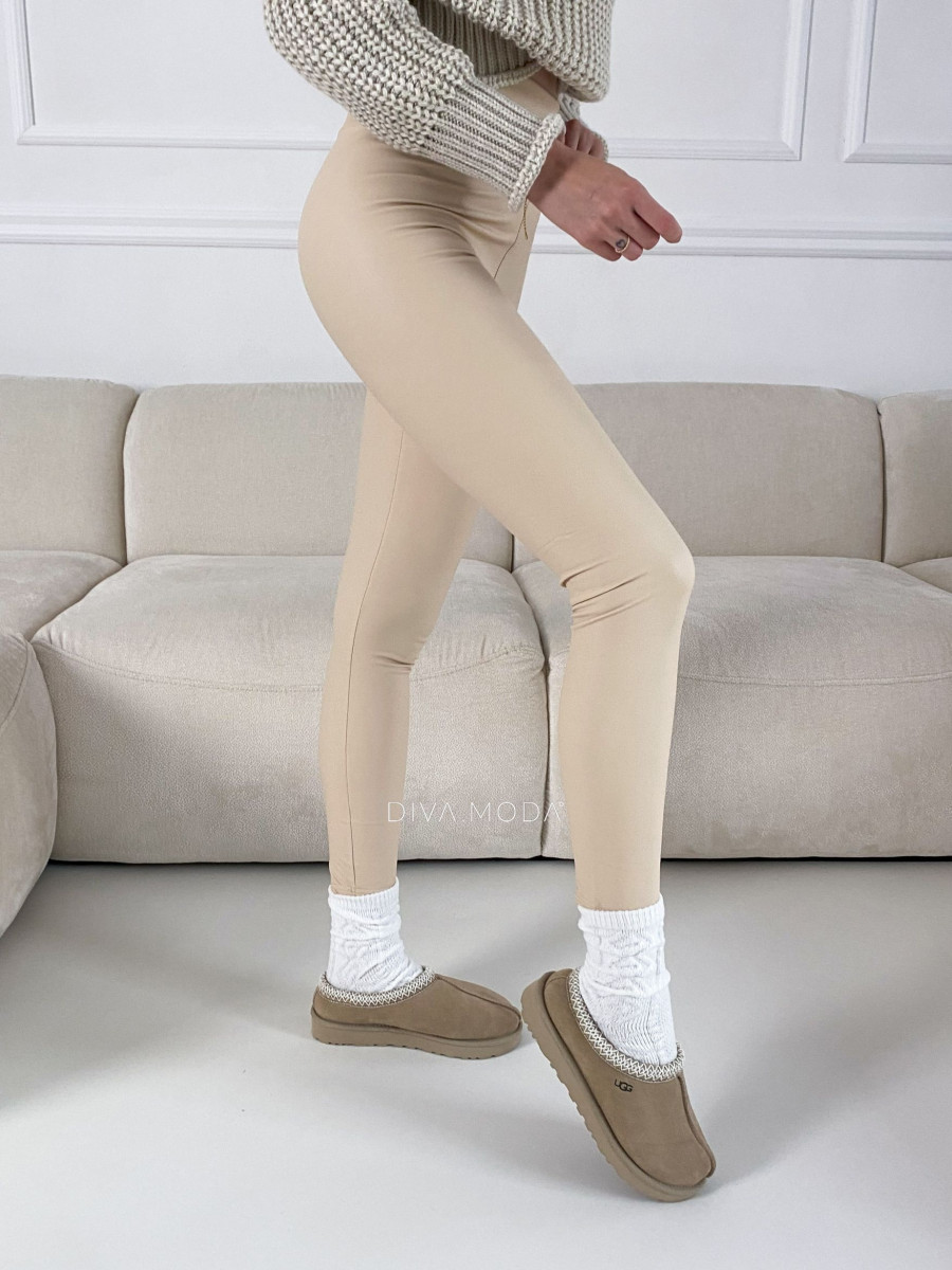Zateplené koženkové legíny Beige - Vanilla D 6