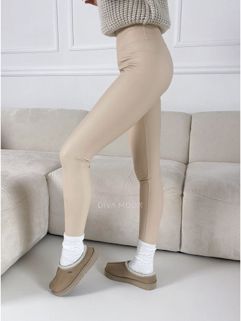 Zateplené koženkové legíny Beige - Vanilla D 6