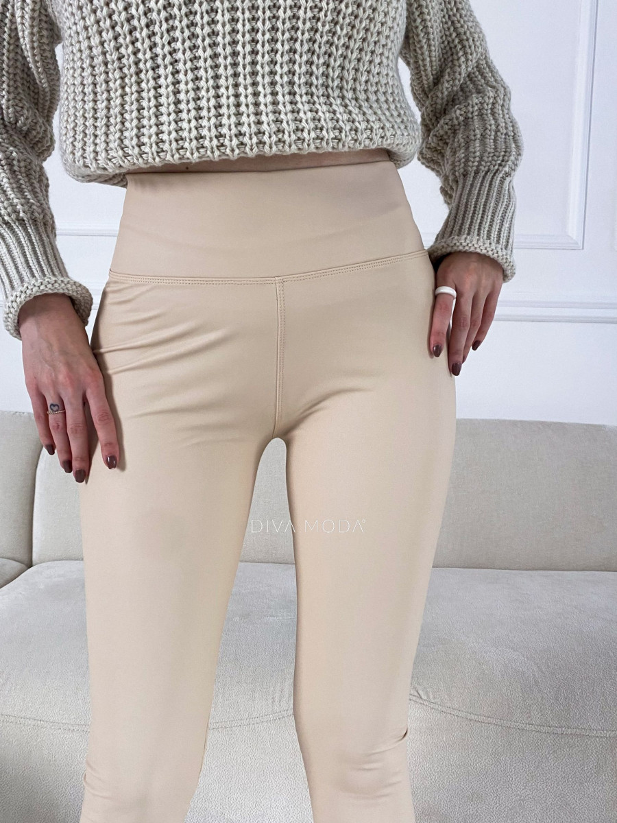 Zateplené koženkové legíny Beige - Vanilla D 6