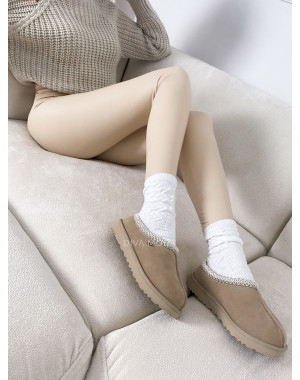 Zateplené koženkové legíny Beige - Vanilla D 6