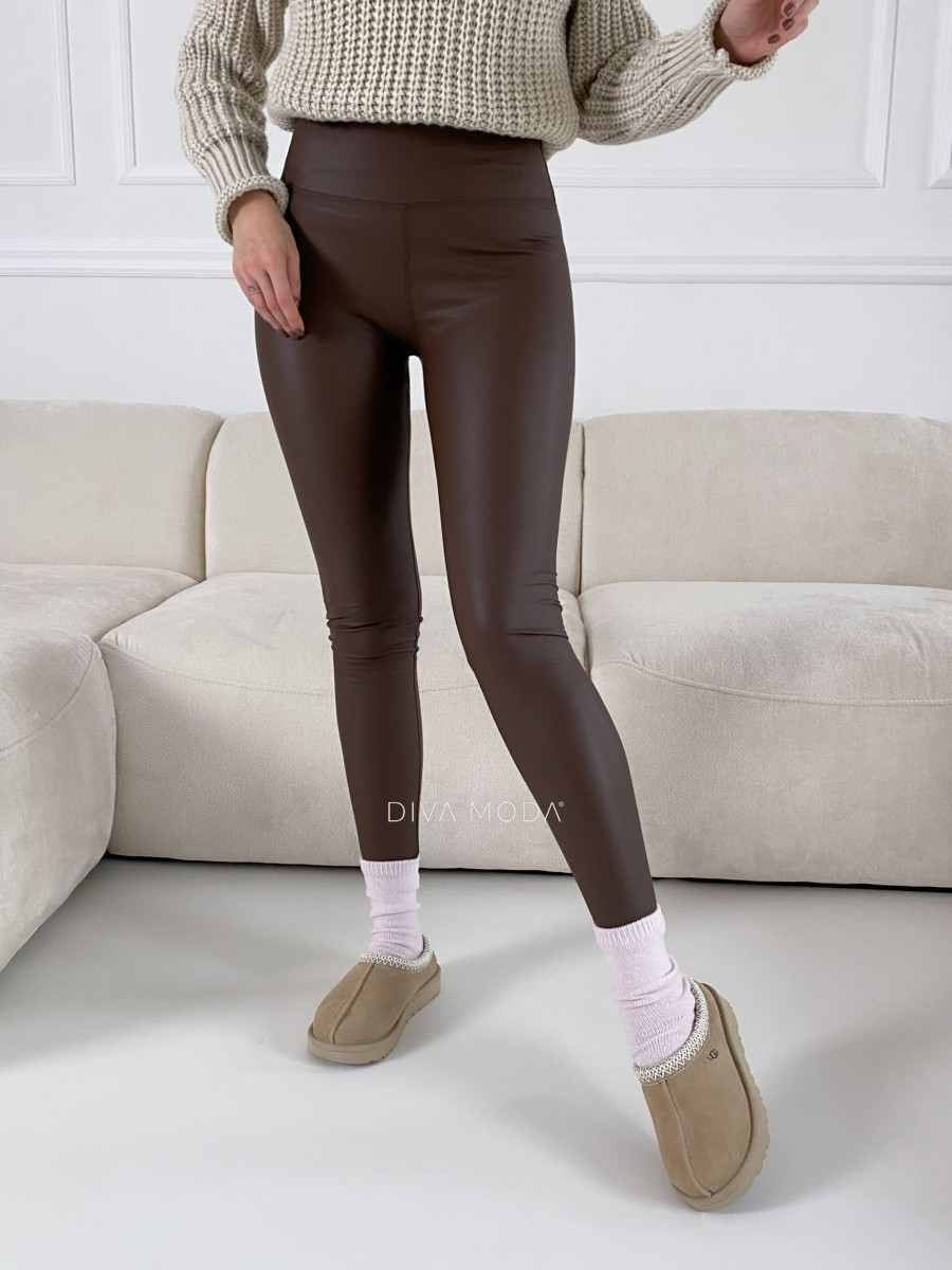Koženkové legíny zateplené tamia čokoládové A 260