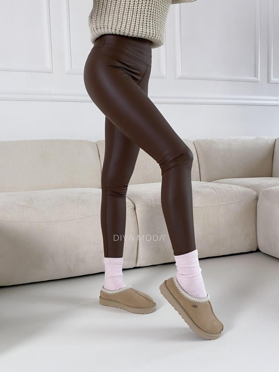 Koženkové legíny zateplené tamia čokoládové A 260