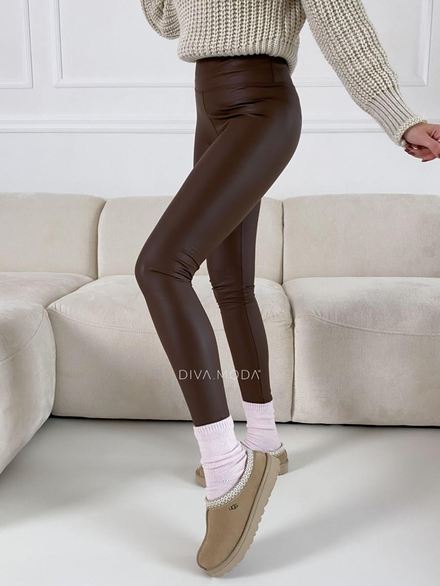 Koženkové legíny zateplené tamia čokoládové A 260