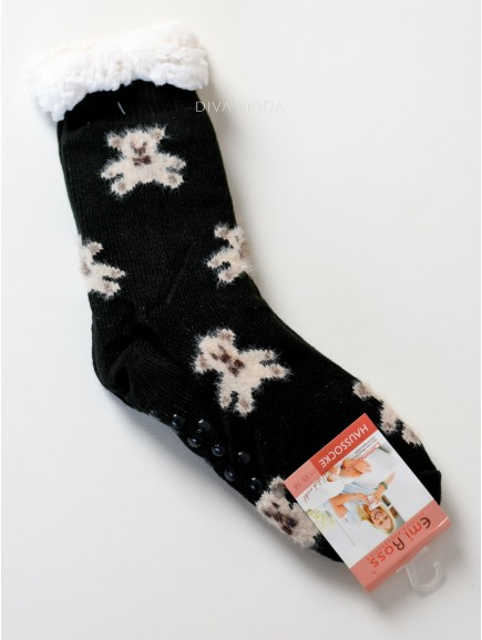 Hrubé protišmykové fluffy ponožky medvedíky čierne M 19