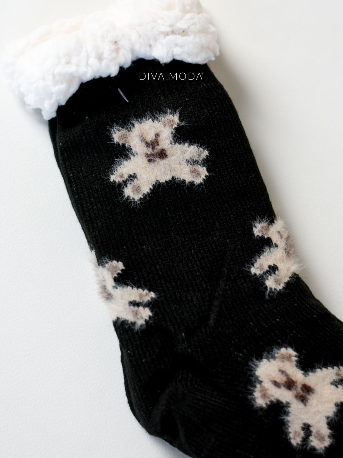 Hrubé protišmykové fluffy ponožky medvedíky čierne M 19