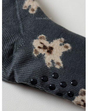 Hrubé protišmykové fluffy ponožky medvedíky šedé M 19 Hrubé protišmykové fluffy ponožky medvedíky šedé M 19