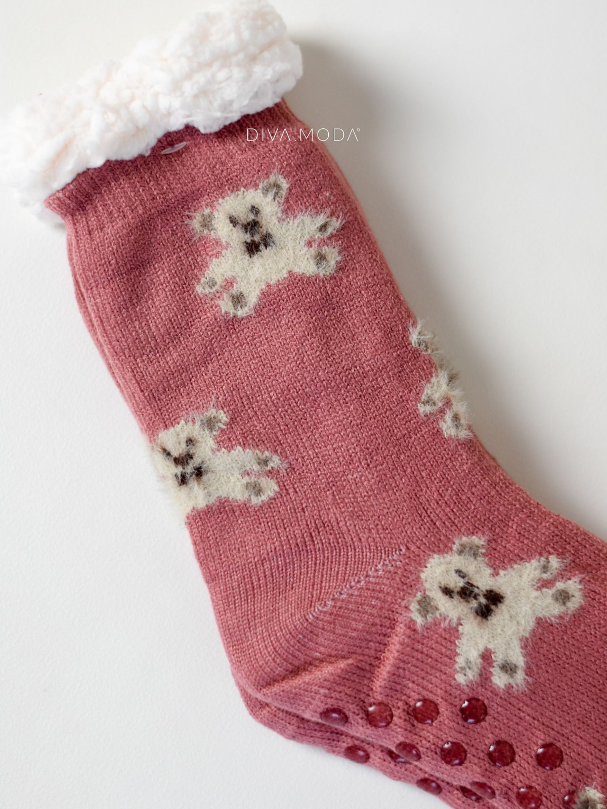 Hrubé protišmykové fluffy ponožky medvedíky zastretá ružová M 19