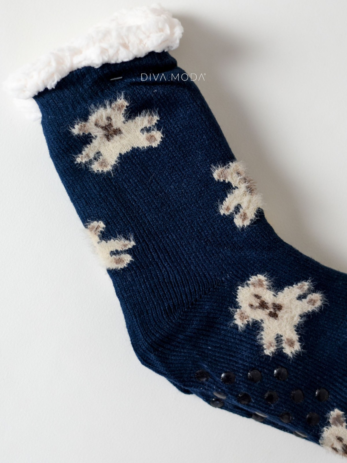 Hrubé protišmykové fluffy ponožky medvedíky tmavo modré M 19