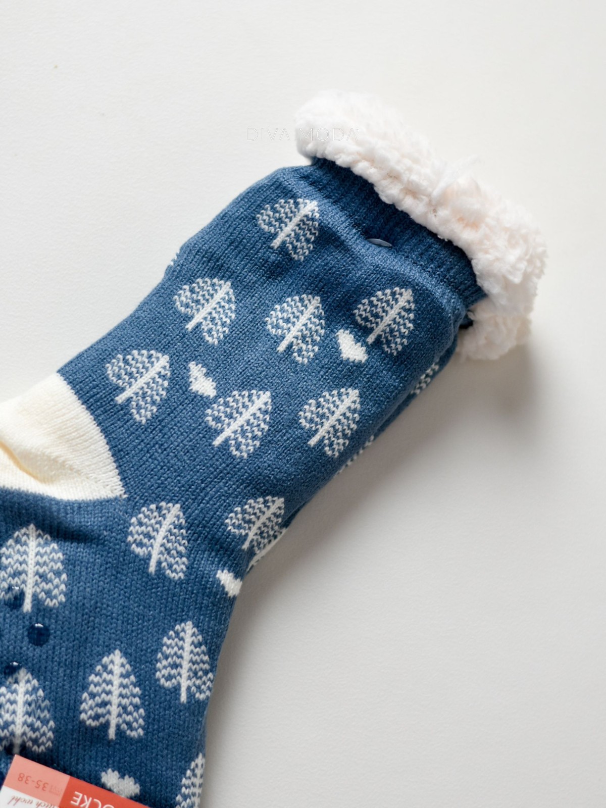 Hrubé protišmykové fluffy ponožky stromčeky modré M 20