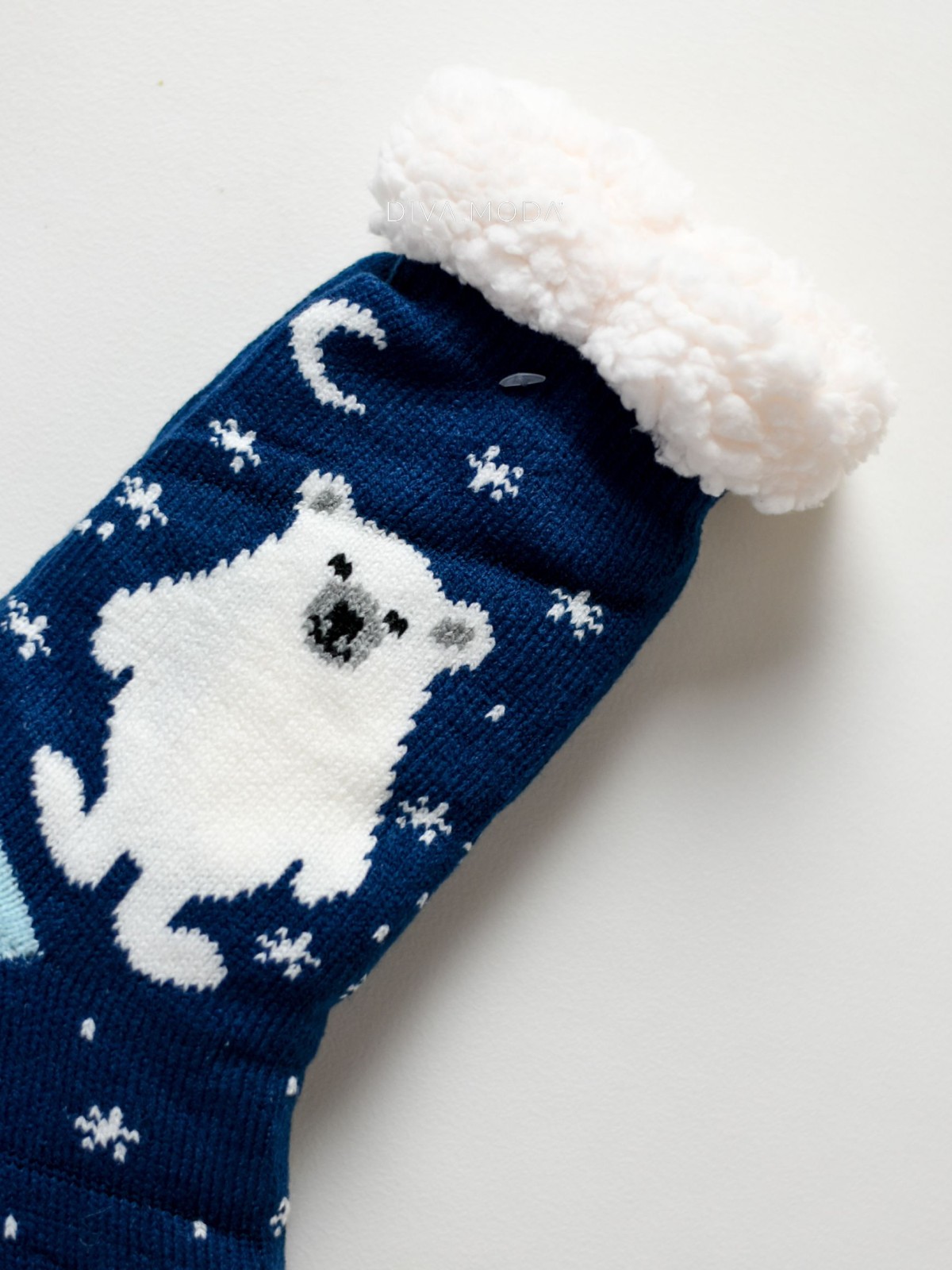 Hrubé protišmykové fluffy ponožky ľadový medveď tmavo modré M 20