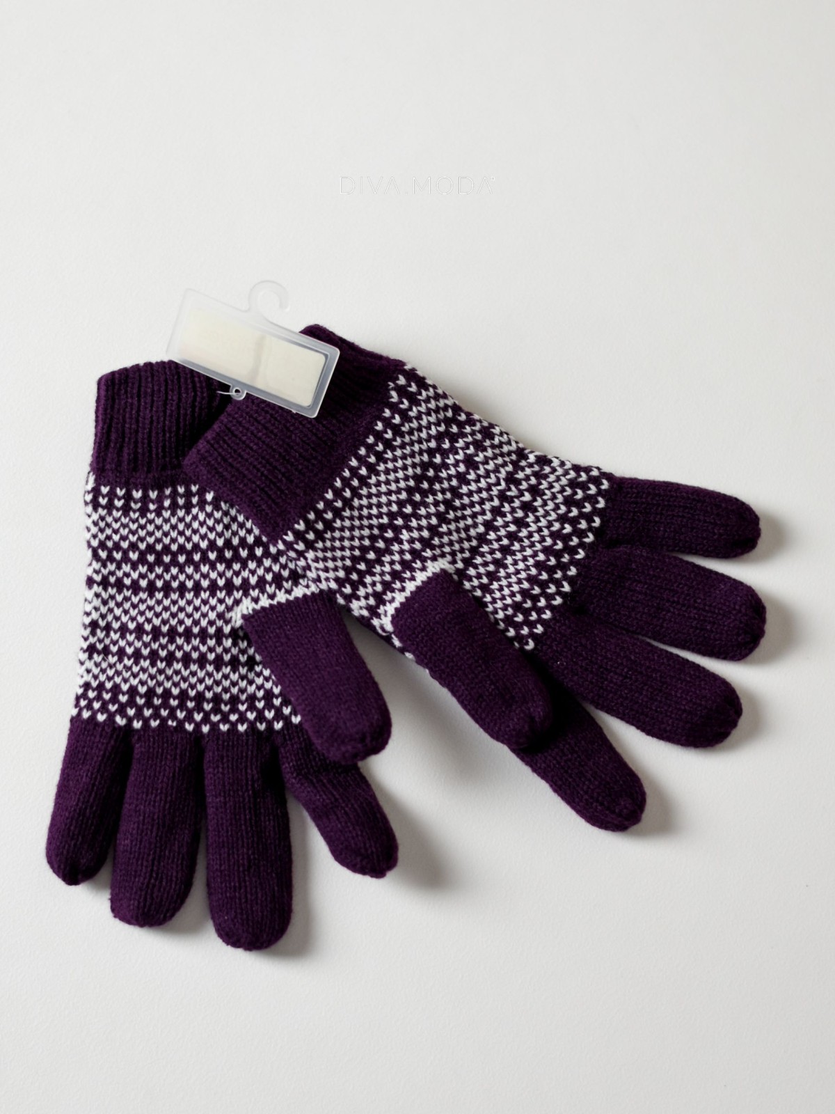Pletené rukavice srdiečka fialové M 15