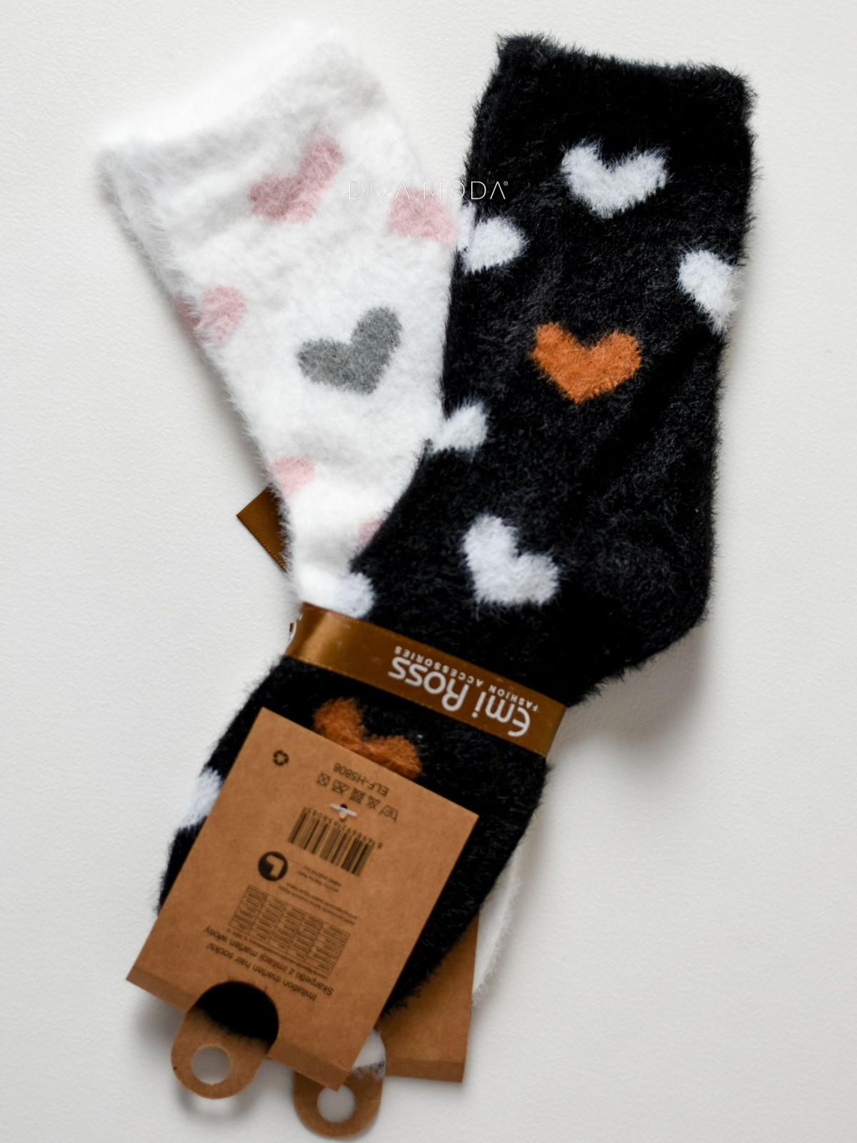 Duo jemne chlpatých srdiečkových ponožiek čierno- biele M 17