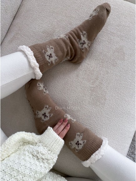 Hrubé protišmykové fluffy ponožky medvedíky hnedé M 19