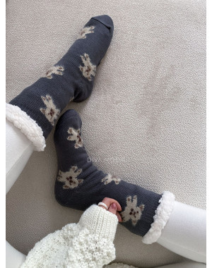 Hrubé protišmykové fluffy ponožky medvedíky šedé M 19