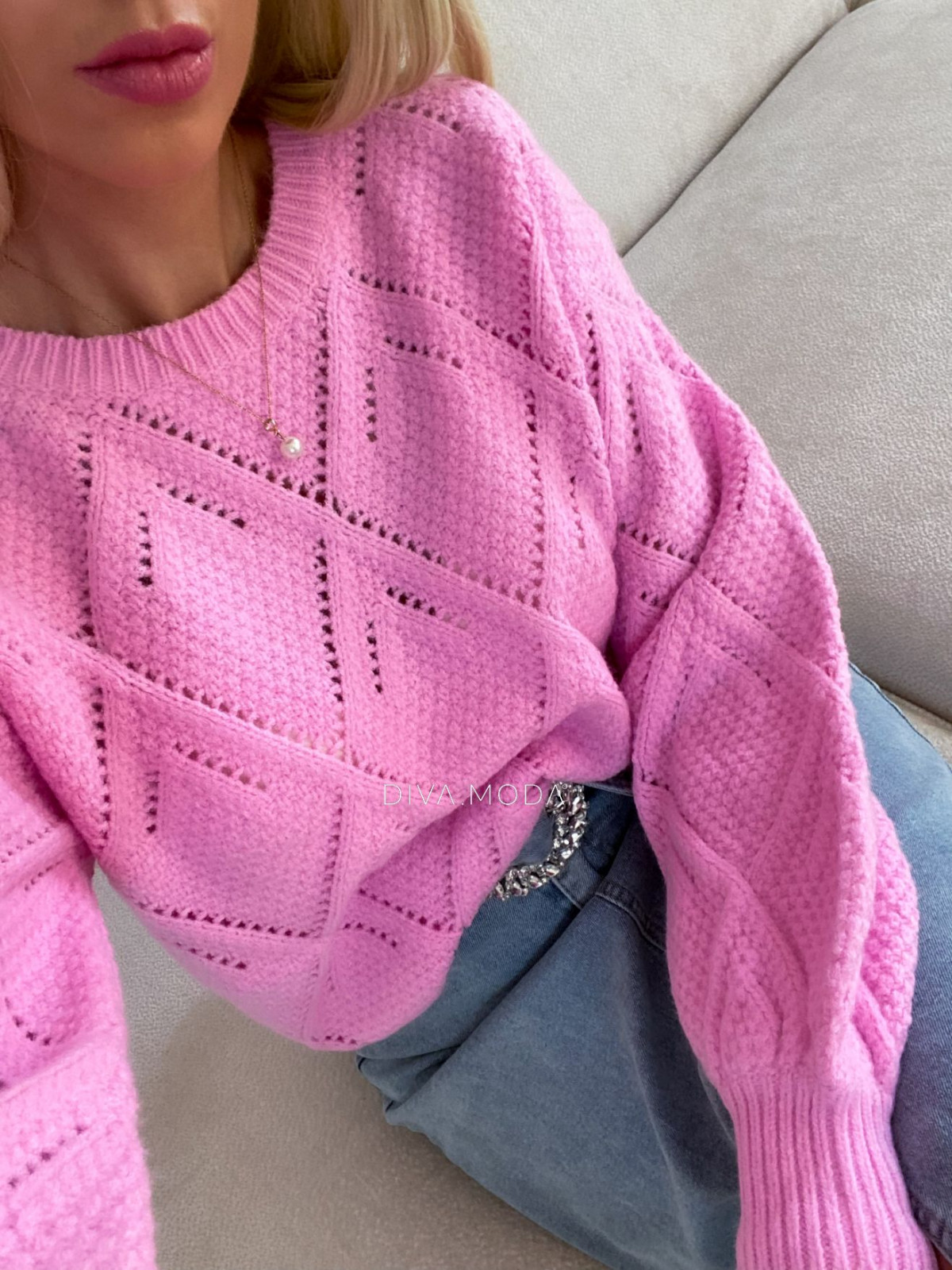 Dierkovaný sveter Melania ružový M 10