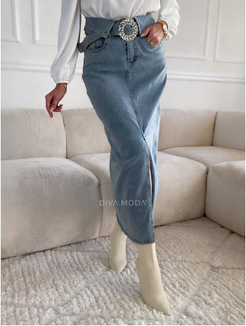 Riflová maxi sukňa s kamienkovým opaskom M 49